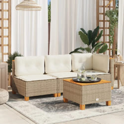 vidaXL Table de jardin beige 55x55x36 cm résine tressée et bois acacia