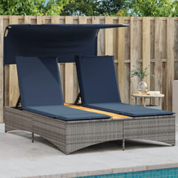 Vidaxl - Chaise longue double avec auvent et coussins en polyrotin gris