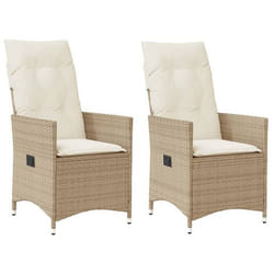 vidaXL Chaises inclinables de jardin lot de 2 et coussins beige rotin