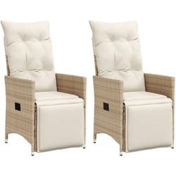 Vidaxl - Chaises inclinables de jardin lot de 2 et coussins beige rotin