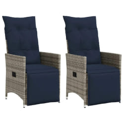 vidaXL Lot de 2 chaises de jardin inclinables avec coussins en résine tressée grise
