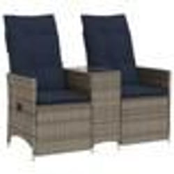 vidaXL Canapé de jardin inclinable 2 places avec Table en résine tressée grise