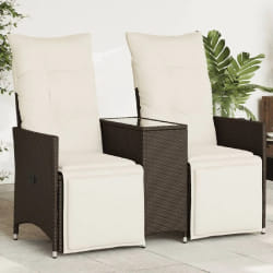 vidaXL Canapé de jardin inclinable 2 places avec table marron rotin