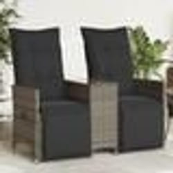 vidaXL Canapé de jardin inclinable 2 places avec table gris poly rotin