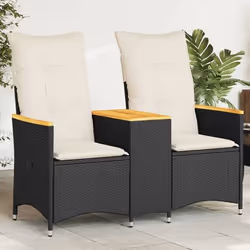 vidaXL Canapé de jardin inclinable 2 places avec table noir poly rotin