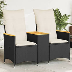 vidaXL Canapé de jardin inclinable 2 places avec table noir poly rotin