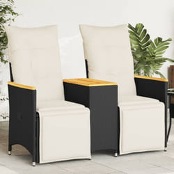 Vidaxl - Canapé de jardin inclinable 2 places avec table noir poly rotin