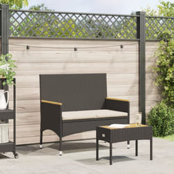 Vidaxl - Banc de jardin 2 places avec coussins/table noir résine tressée