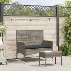 vidaXL Banc de jardin 2 places avec coussins/table gris résine tressée