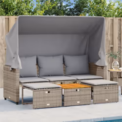 Ce canapé de jardin avec auvent et tabourets est le complément parfait de votre arrière-cour, terrasse ou patio, offrant un e ...