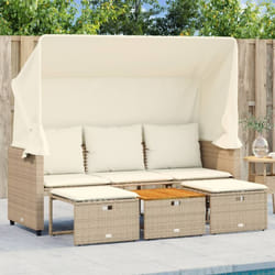 Vidaxl - Canapé de jardin 3 places avec auvent et tabourets beige rotin