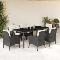 vidaXL Ensemble à manger de jardin coussins 7pcs Noir Résine tressée