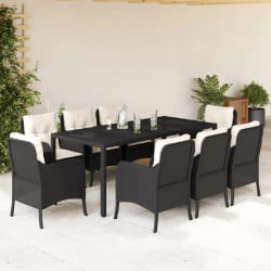 vidaXL Ensemble à manger de jardin 9pcs coussins noir résine tressée