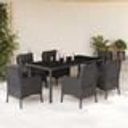 vidaXL Ensemble à manger de jardin coussins 7pcs Noir Résine tressée
