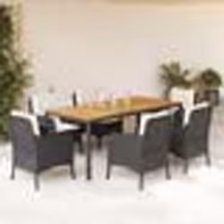 vidaXL Ensemble à manger de jardin coussins 7pcs Noir Résine tressée