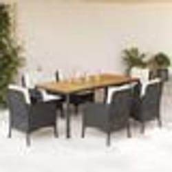 vidaXL Ensemble à manger de jardin coussins 7pcs Noir Résine tressée