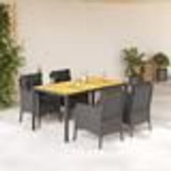 vidaXL Ensemble à manger de jardin coussins 5pcs Noir Résine tressée