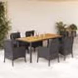 vidaXL Ensemble à manger de jardin coussins 7pcs Noir Résine tressée