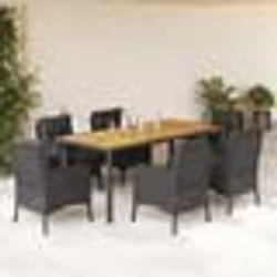 vidaXL Ensemble à manger de jardin coussins 7pcs Noir Résine tressée