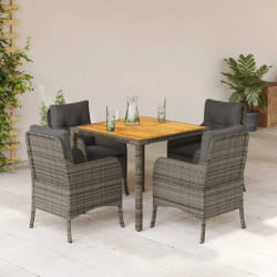 vidaXL Ensemble à manger de jardin 5 pcs coussins gris résine tressée