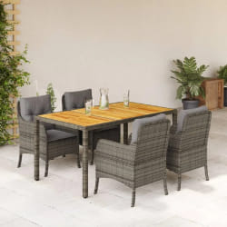 vidaXL Ensemble à manger de jardin 5 pcs coussins gris résine tressée