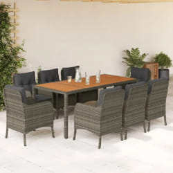 vidaXL Ensemble à manger de jardin 9 pcs coussins gris résine tressée