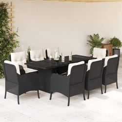 vidaXL Ensemble à manger de jardin 9pcs coussins noir résine tressée