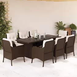 vidaXL Ensemble à manger de jardin et coussins 9 pcs marron poly rotin