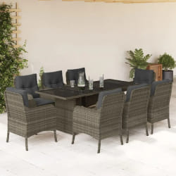 vidaXL Ensemble à manger de jardin 9 pcs coussins gris résine tressée