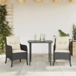 vidaXL Ensemble à manger de jardin avec coussins 3 pcs Noir