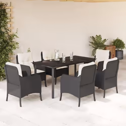vidaXL Ensemble à manger de jardin coussins 7pcs Noir Résine tressée
