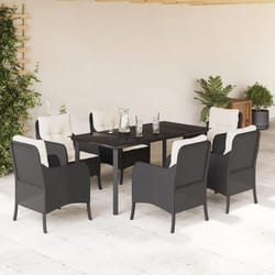 vidaXL Ensemble à manger de jardin coussins 7pcs Noir Résine tressée