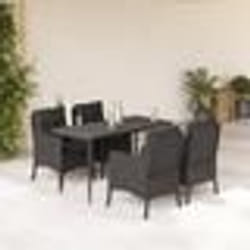 vidaXL Ensemble à manger de jardin coussins 5pcs Noir Résine tressée