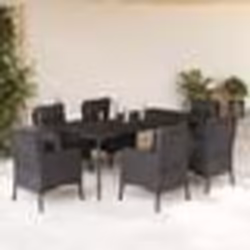 vidaXL Ensemble à manger de jardin coussins 7pcs Noir Résine tressée