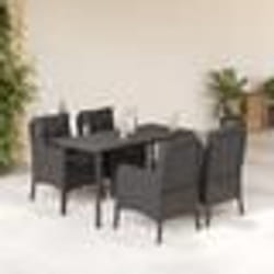 vidaXL Ensemble à manger de jardin coussins 5pcs Noir Résine tressée