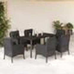 vidaXL Ensemble à manger de jardin coussins 7pcs Noir Résine tressée