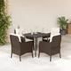 vidaXL Ensemble à manger de jardin 5 pcs et coussins marron poly rotin