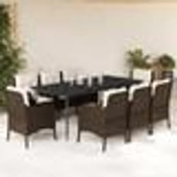 vidaXL Ensemble à manger de jardin et coussins 9 pcs marron poly rotin