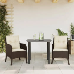 vidaXL Ensemble à manger de jardin 3 pcs et coussins marron poly rotin