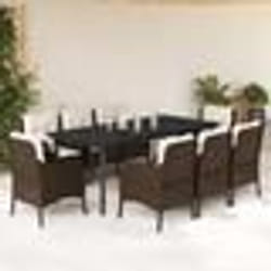 vidaXL Ensemble à manger de jardin et coussins 9 pcs marron poly rotin