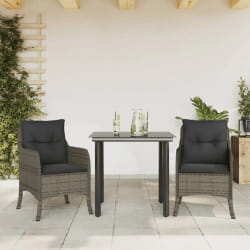 vidaXL Ensemble à manger de jardin 3 pcs coussins gris résine tressée