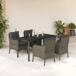 vidaXL Ensemble à manger de jardin 5 pcs coussins gris résine tressée