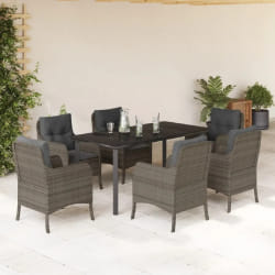 vidaXL Ensemble à manger de jardin et coussins 7 pcs gris rotin