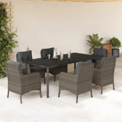 vidaXL Ensemble à manger de jardin et coussins 7 pcs gris rotin