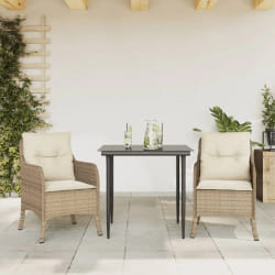 vidaXL Ensemble à manger de jardin et coussins 3 pcs Beige poly rotin