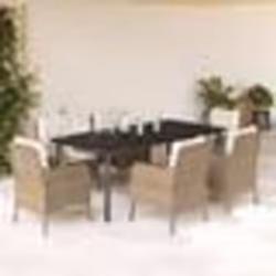 vidaXL Ensemble à manger de jardin et coussins 7 pcs beige poly rotin
