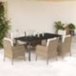 vidaXL Ensemble à manger de jardin et coussins 7 pcs beige poly rotin