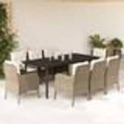 vidaXL Ensemble à manger de jardin et coussins 9 pcs beige Poly rotin