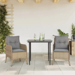 vidaXL Ensemble à manger de jardin et coussins 3 pcs Beige poly rotin