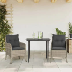 vidaXL Ensemble à manger de jardin 3pcs coussins gris clair poly rotin